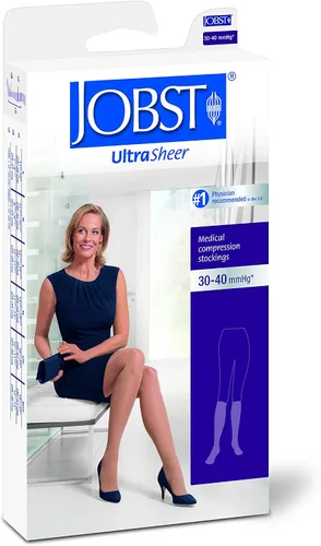 Vista 2 de BSN Medical 119748 Jobst - Medias de compresión ultra transparentes, hasta la rodilla, 30-40 mmHG, punta abierta, S, negro clásico