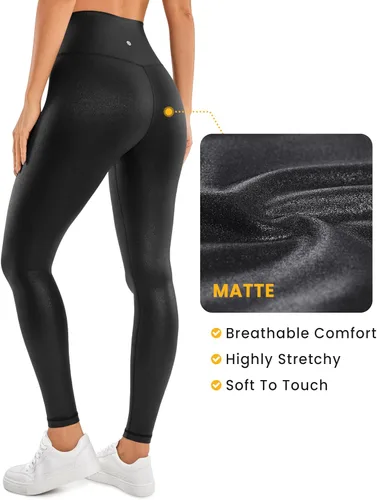Vista 5 de CRZ YOGA Butterluxe Matte Faux Leather Leggings for Women 28'' - No Front Seam High Waist Stretch Tights Pleather Pants