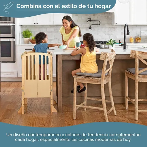 Vista 9 de Guidecraft Contemporary Kitchen Helper® Taburete de cocina y 2 protectores - Gris: Plegable, altura ajustable, taburete de cocina de madera