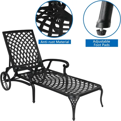 Vista 5 de Outvita Sillas de salón para exteriores, patio reclinable de aluminio fundido con respaldo ajustable y ruedas giratorias para patio trasero, porche