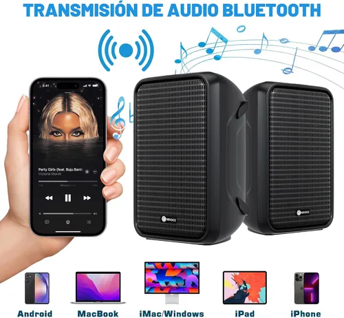 Vista 4 de NBVOICE Sistema PA integrado de 2 vías profesional portátil todo en uno, configuración fija, diseño de maleta con mezclador de 8 canales, 2 soportes