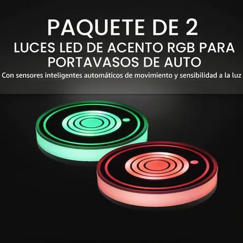Vista 2 de Monster - Luces LED multicolor para portavasos de automóvil, paquete de 2 posavasos inteligentes que cambian de color, sensores inteligentes Xtreme