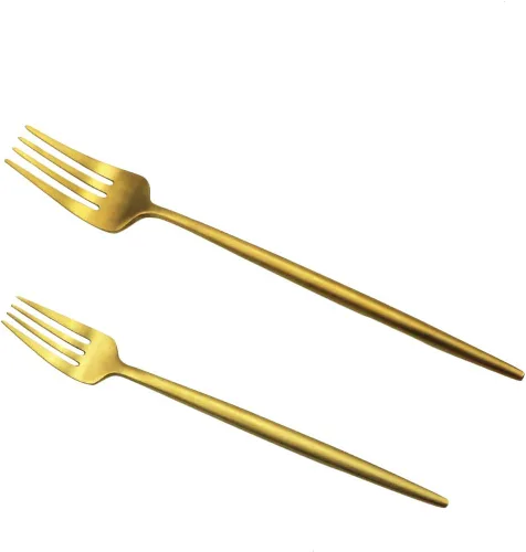 Vista 6 de Golden Stain - Cubiertos modernos de 6 piezas de acero inoxidable 304, tenedor de postre de acero inoxidable 304, tenedor de ensalada de 7.2
