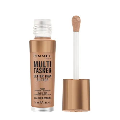 Vista 12 de Rimmel Multi-Tasker Better Than Filters, 002 Fair Light, imprimación facial, refuerzo e iluminador de brillo, fórmula vegana, beneficios