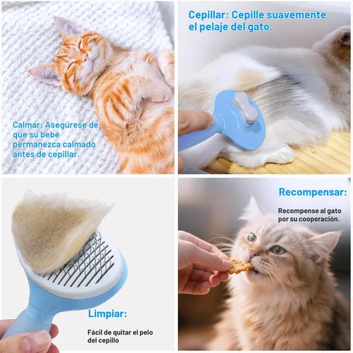 Vista 2 de Cepillo de gato para desprendimiento, cepillo autolimpiante para gatos de Azul