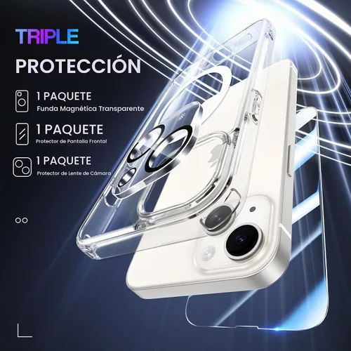 Vista 3 de Maxdara Funda magnética transparente para iPhone 13 con protector de Magnético-transparente