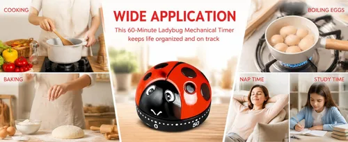 Vista 6 de Temporizador mecánico de cocina Ladybug de 60 minutos, alarma