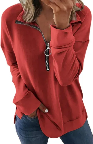 Vista 49 de KINGFEN Sudadera de manga larga con cremallera de un cuarto para mujer