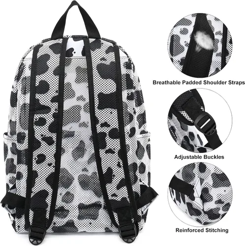 Vista 5 de Xunteny Mochila de malla para niñas y mujeres, mochila escolar semitransparente para niños, mochila universitaria para playa, gimnasio, viajes