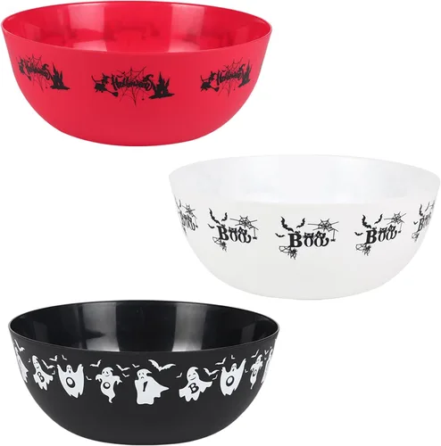 Vista 8 de 3 cuencos de plástico de Halloween para dulces, cuencos reutilizables para Halloween, suministros para fiestas de Halloween (fantasma negro)