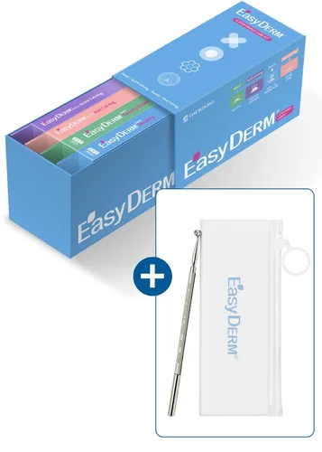 Vista 2 de EasyDerm - Juego de parches coreanos para espinillas en 4 pasos + extractor de doble punta 2 en 1, para un cuidado completo de la piel
