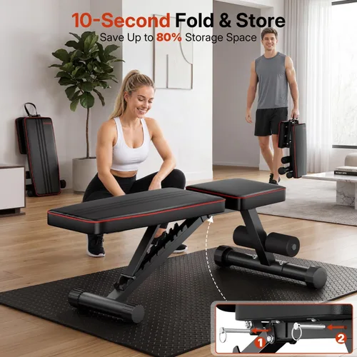 Vista 8 de Banco de pesas ajustable/plegable, banco de entrenamiento de gimnasio en casa de 660 libras, banco de ejercicios de levantamiento de asiento