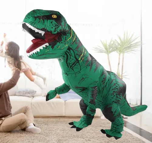 Vista 3 de HURRISE Disfraz inflable de dinosaurio, disfraz de T Rex para Halloween (verde)