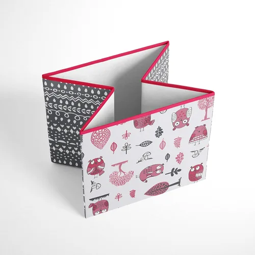 Vista 4 de Bacati Owls - Caja de almacenamiento de algodón para niñas, color rosa y gris