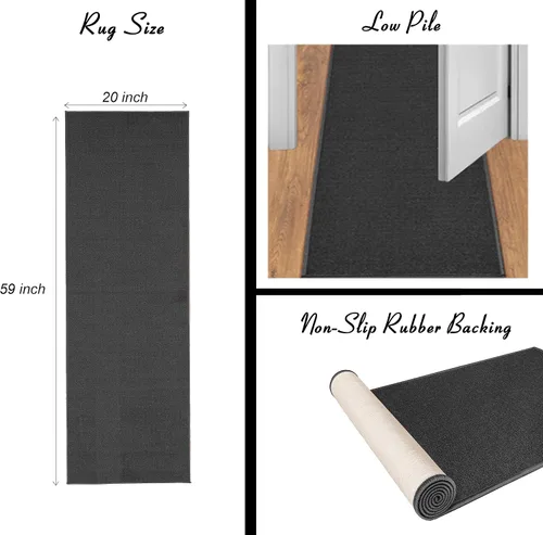 Vista 2 de Alfombra de diseño de texto para lavandería, antideslizante, de goma, lavable a máquina, 2 x 5, para lavandería, baño, lavadero, 20 x 59 pulgadas