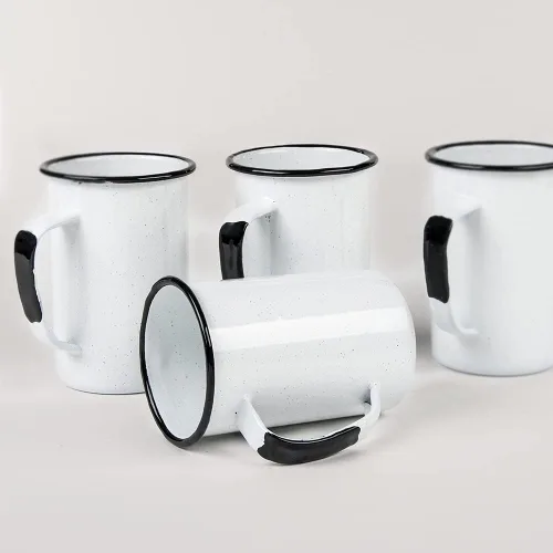 Vista 2 de Cinsa Taza de acero esmaltado de 20 onzas (juego de 6) – Tazas grandes y duraderas para uso en interiores y exteriores, aptas para horno y fuego