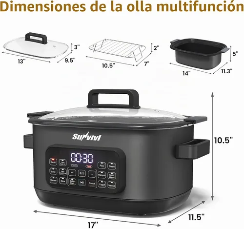 Vista 7 de Sunvivi Cocina múltiple 12 en 1, olla de cocción lenta programable de 6.5 cuartos de galón con temporizador y control de temperatura, ajuste