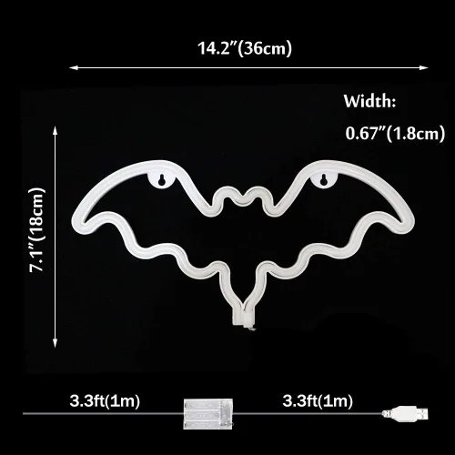 Vista 5 de Vicila Letreros de neón con forma de murciélago para Halloween, luces de neón LED, regalos espeluznantes, lámpara con forma de murciélago para Azul