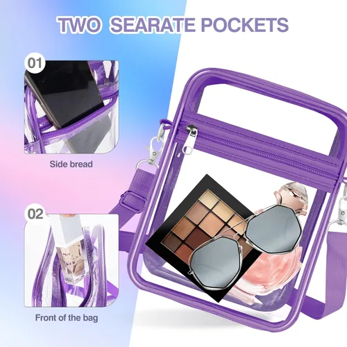 Vista 19 de Bolsa transparente aprobada para estadios, bolsa cruzada transparente, con correa de hombro ajustable para mujer, con bolsillo frontal