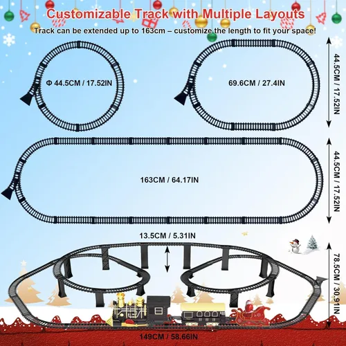 Vista 3 de Juego de tren eléctrico con pistas elevadas 3D, vagones de pasajeros de locomotora, luces y modo silencioso, tren de Navidad para niños, regalo