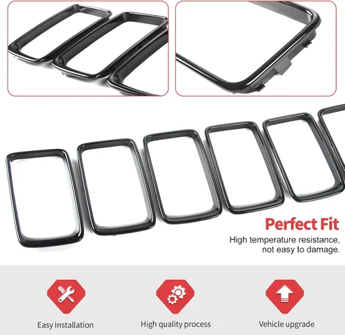 Vista 3 de Jimen Compatible con Jeep Grand Cherokee 2014-2016, 7 piezas de insertos de parrilla delantera Kit de moldura de anillo de rejilla (negro)