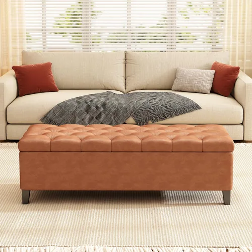 Vista 3 de Upholstered Storage Ottoman Bench for End of Bed, 51" Velvet Button Tufted Bench with Safety Hinge, Large Footrest Stool for Living Room, Entryway