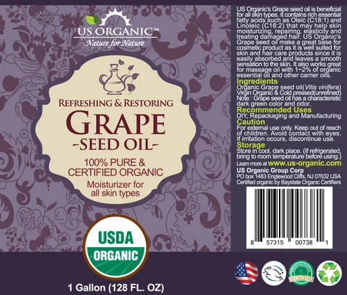 Vista 2 de US Organic Aceite de semilla de uva, 128 oz (1 galón)