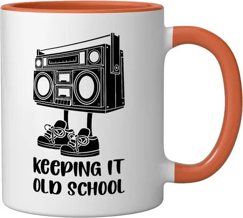 Vista 2 de Keeping It Old School 80s 90s Retro Cassette Radio Ceramic Mug, Orange/White, 11oz