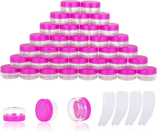 Vista 8 de 50 piezas de 10 gramos de envases de muestra, tarros vacíos de 10 ml con tapas, envases cosméticos pequeños, tarros de muestra mini con 4 piezas