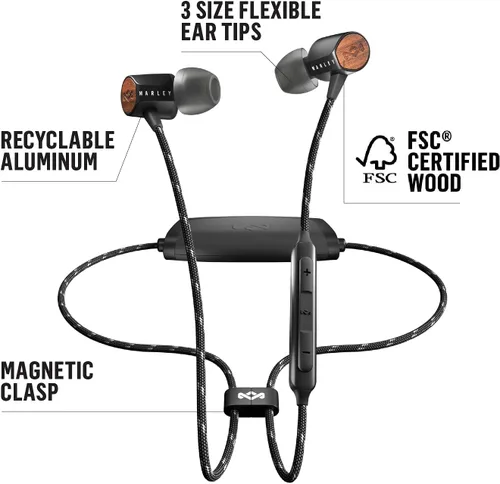 Vista 3 de House of Marley Uplift 2 Wireless: auriculares inalámbricos con micrófono, conectividad Bluetooth, 10 horas de tiempo de reproducción