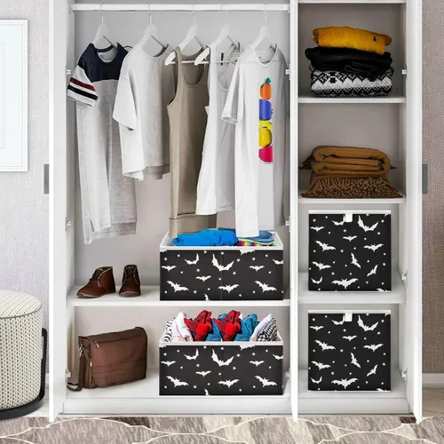 Vista 6 de CaTaKu Bats Star - Cubos de almacenamiento plegables de tela de 11 pulgadas con diseño de estrella, color negro, cajas de almacenamiento plegables