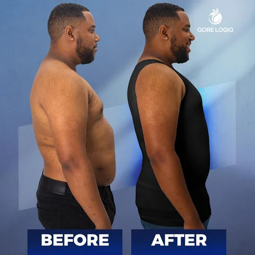 Vista 2 de QORE LOGIQ Camisas de compresión de ginecomastia para hombres, camiseta sin mangas adelgazante, moldeador de cuerpo, fajas para hombres, sujetador