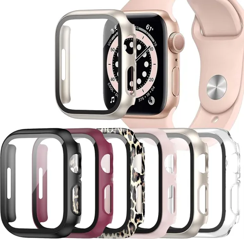 Vista 11 de Paquete de 6 fundas para Apple Watch SE 3 (2025)/SE 2/SE/Series 6/5/4 de 40 mm con protector de pantalla de vidrio templado, funda protectora