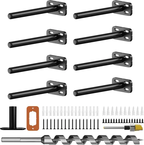 Vista 12 de 4 piezas de soportes de estante de pared resistentes para estantes flotantes ocultos, soportes de estante negros decorativos para estantes flotantes