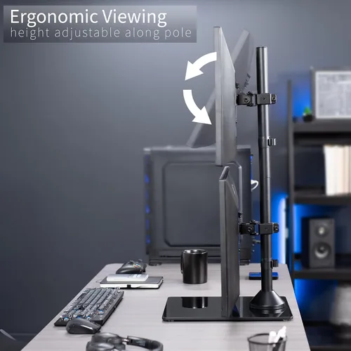 Vista 5 de VIVO Soporte de escritorio para monitor dual con base de vidrio templado, soporte LCD independiente, mantiene dos pantallas ultra amplias de hasta