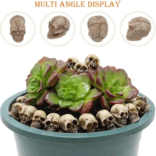 Vista 4 de ABOOFAN 20 mini calaveras de resina, decoración de cabeza de calavera de Halloween para mesa y jardín del hogar