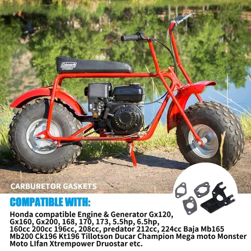Vista 6 de JINGKE Juntas de carburador compatibles con Honda GX200 y Clones Coleman Predator 212cc Ct200u Bt200x 159cc 196cc 224cc etc. 5 paquetes (para motor)