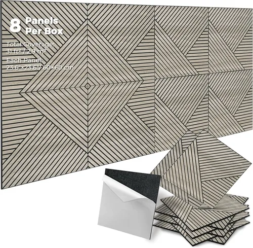 Vista 8 de Paneles de pared acústicos 3D autoadhesivos para despegar y pegar, paquete de 8 paneles insonorizados con patrón de madera autoadhesivos de 23.6 x
