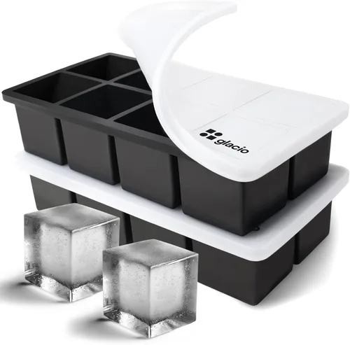 Vista 26 de Moldes para cubitos de hielo, paquete de 2 bandejas de silicona para 8 Cubo de 2" (negro)