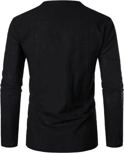 Vista 3 de HOOD CREW Camisetas básicas de manga larga de lino y algodón para hombre
