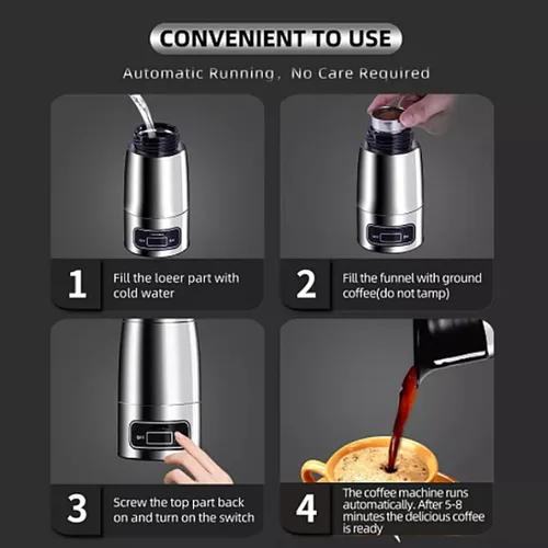 Vista 4 de Luqeeg Cafetera portátil, cafetera eléctrica para café, mini cafetera eléctrica para automóvil, cafetera eléctrica para cápsula con encendedor