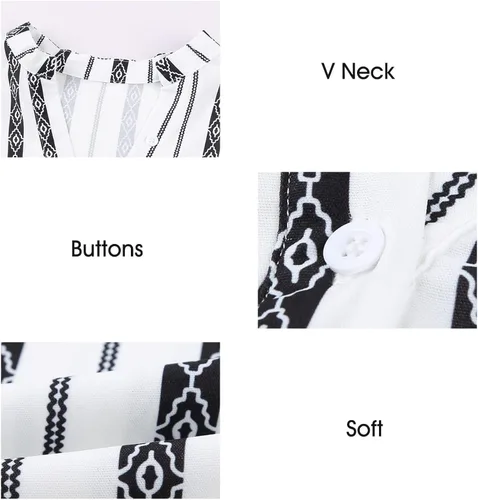 Vista 4 de Astylish - Camisa a rayas para mujer con cuello en V, blusa con mangas enrollables y botones