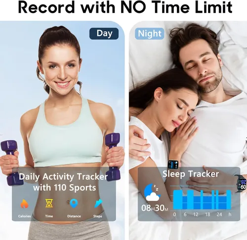 Vista 2 de Popglory Reloj inteligente, reloj de fitness de 1.69 pulgadas para mujeres y hombres con frecuencia cardíaca, presión arterial, oxígeno en sangre