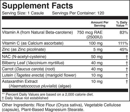 Vista 2 de BIOACTIVE NUTRIENTS Soporte ocular con luteína - Soporte para la salud general de los ojos - 120 cápsulas vegetales