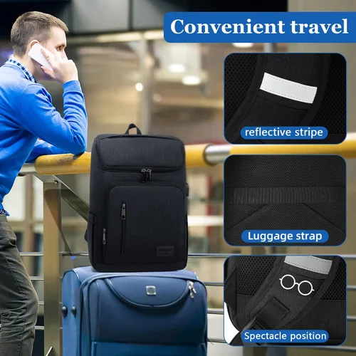 Vista 6 de YALUNDISI - Mochila vintage con puerto de carga USB para mujeres y hombres para laptop y viajes, Negro, 15,6 pulg.