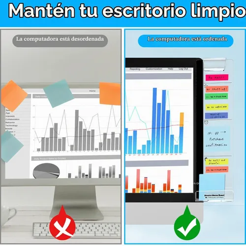 Vista 4 de Tabla de notas adhesivas para monitor, 2 piezas, soporte multifunción para notas adhesivas para pantalla de computadora, tabla de notas adhesivas