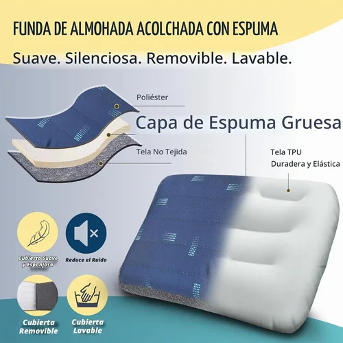 Vista 2 de TREKOLOGY ALUFT Pro Inflatable Travel Pillow with Removable Foam-Padded Washable Cover - Quiet Soft-Touch Surface, Adjustable Firmness, Packs