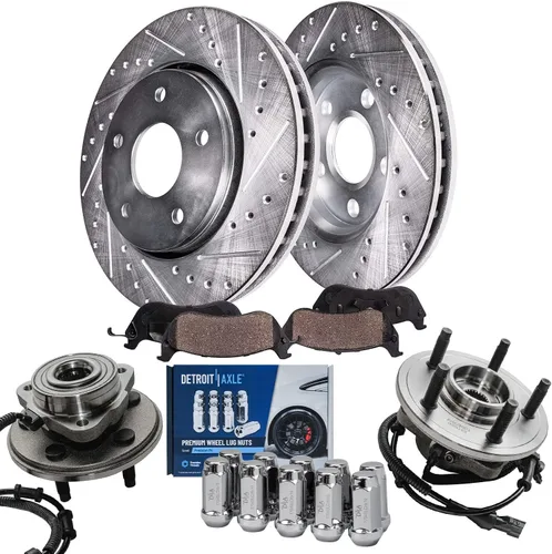 Vista 28 de Detroit Axle – Kit de frenos para VW Passat 15-21, rotores de freno de disco perforados y ranurados de 12.28 pulgadas delanteras y 10.70 pulgadas