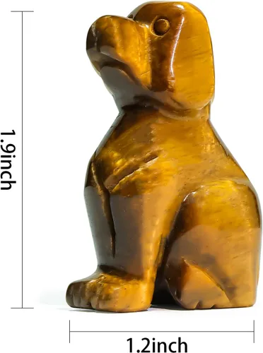 Vista 3 de Artistone Estatua de perro de ojo de tigre amarillo de 2 pulgadas, piedra preciosa tallada, animales curativos, escultura de cachorro de la suerte