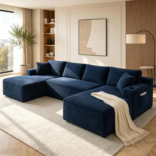 Vista 16 de Sofá cama modular de 124 pulgadas, sofá de nube sin hueso para sala de estar, sofá de 5 asientos en forma de U con 2 bolsillos de almacenamiento y 2